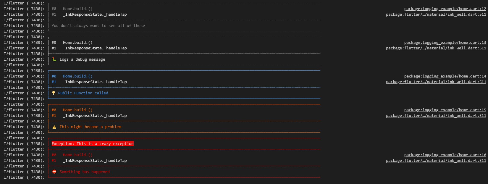 Default logging example