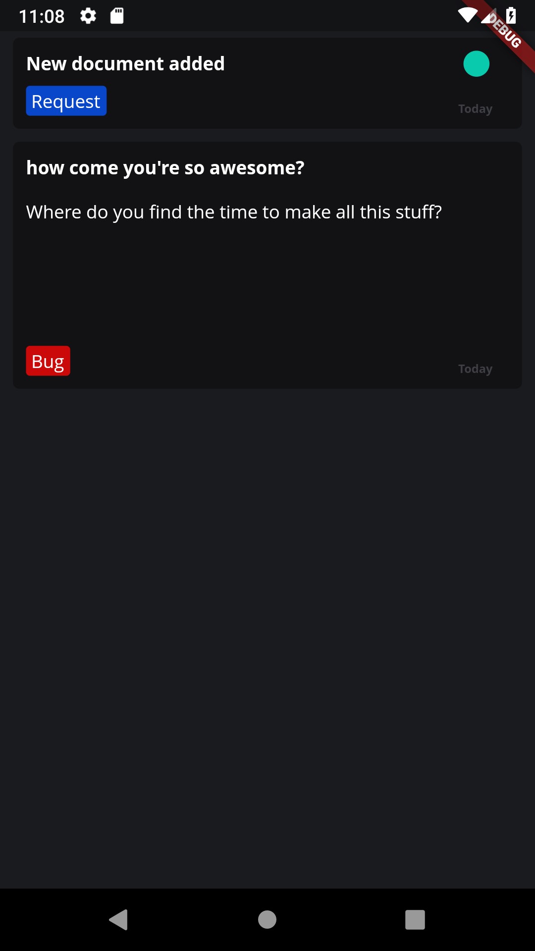 Feedback view one item expanded and read